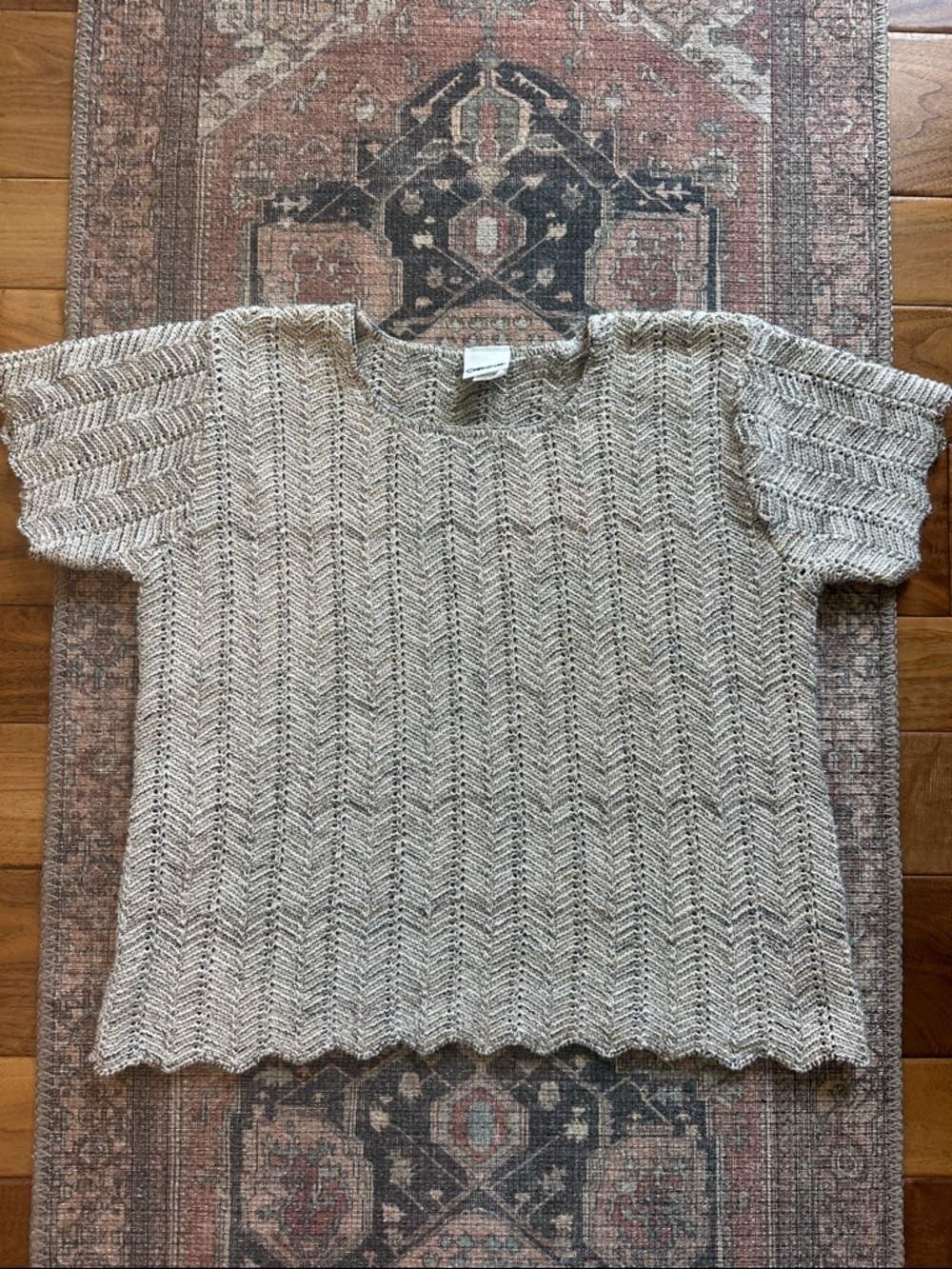 Vtg Cherokee scalloped hem open knit sweater